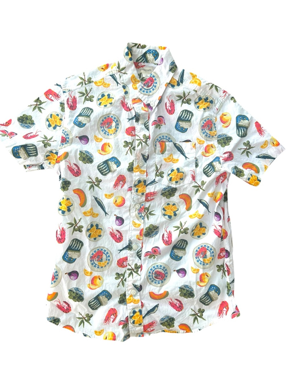 Boys’ Crewcuts Summer Print Fruit Fish Shrimp Button-Up Shirt Size 12